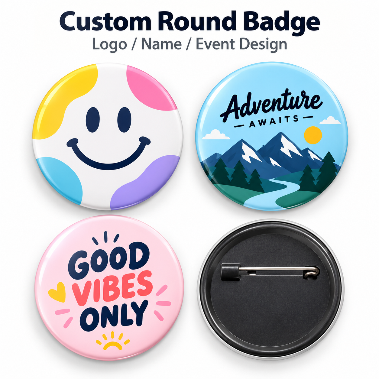 Custom Badge, Fridge Magnets photo, logo, name, artwork, message, quote, school design